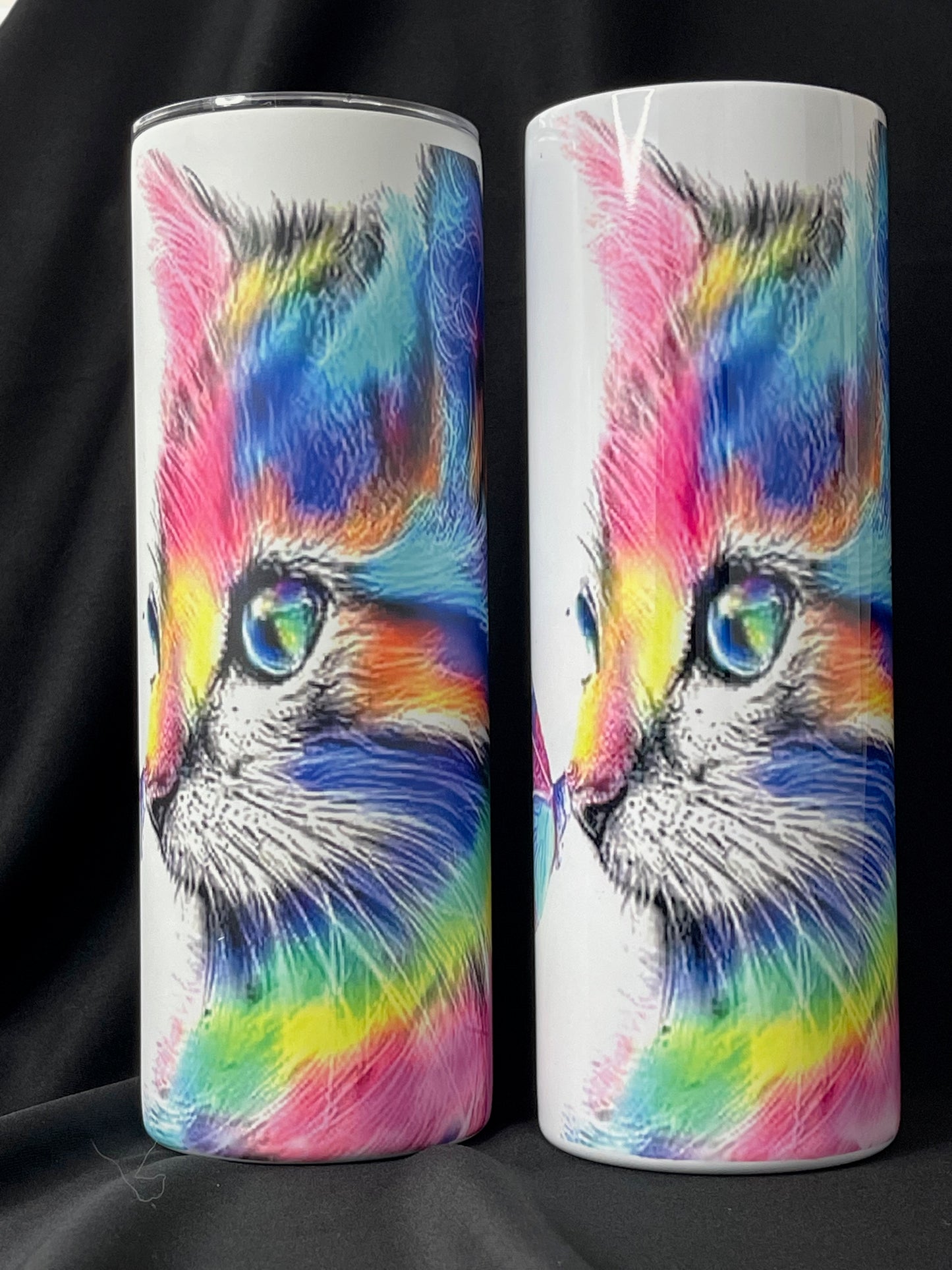 Vivid Colored Kitty with Butterfly on Nose Tumbler