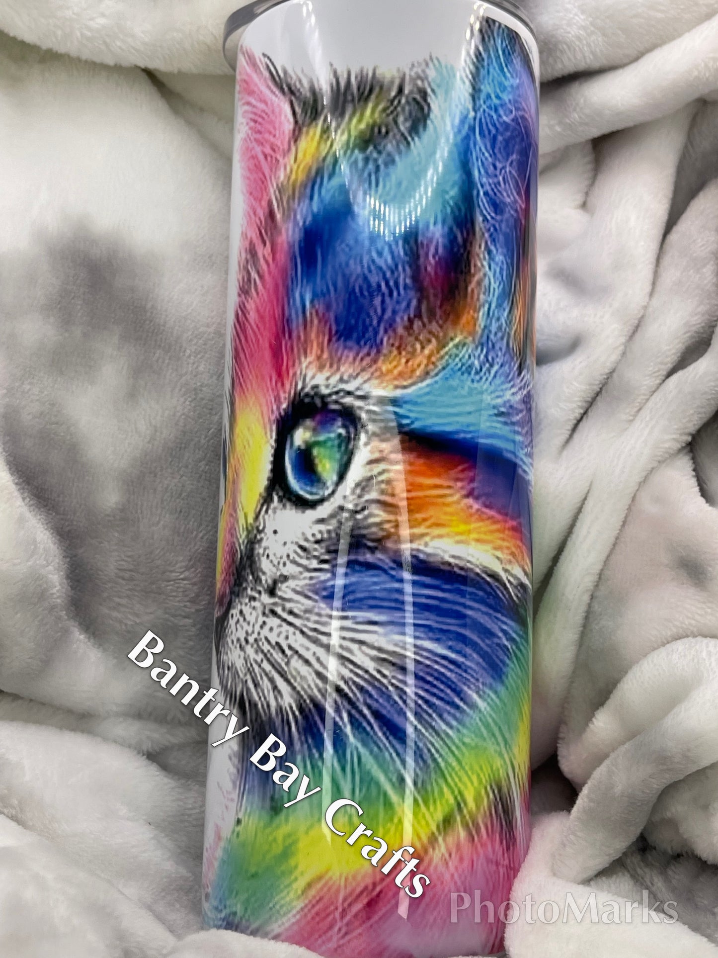 Vivid Colored Kitty with Butterfly on Nose Tumbler