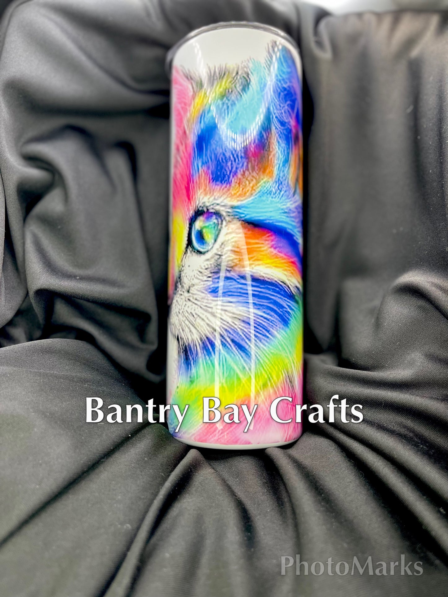 Vivid Colored Kitty with Butterfly on Nose Tumbler