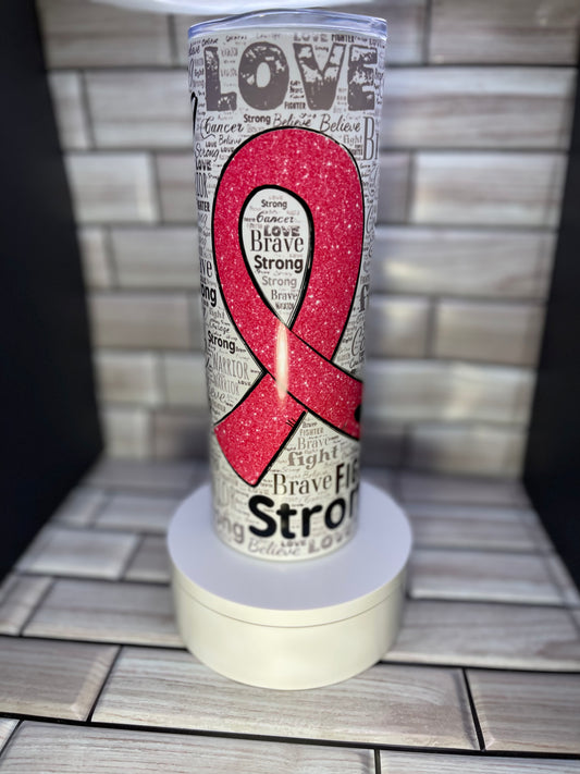 Strong, Fight,Brave Warrior Pink Ribbon Tumbler ( BreastCancer Awareness )