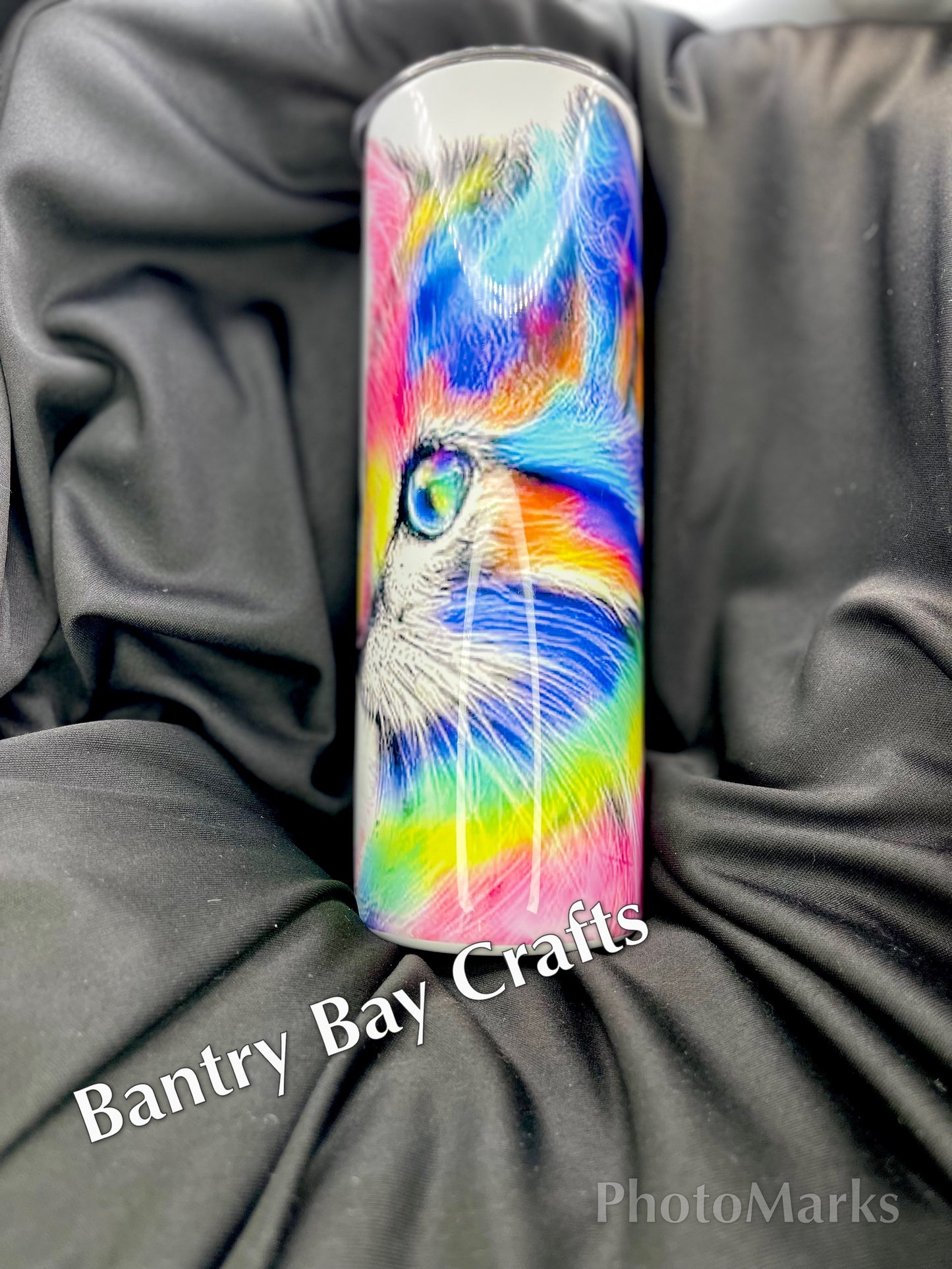 Vivid Colored Kitty with Butterfly on Nose Tumbler