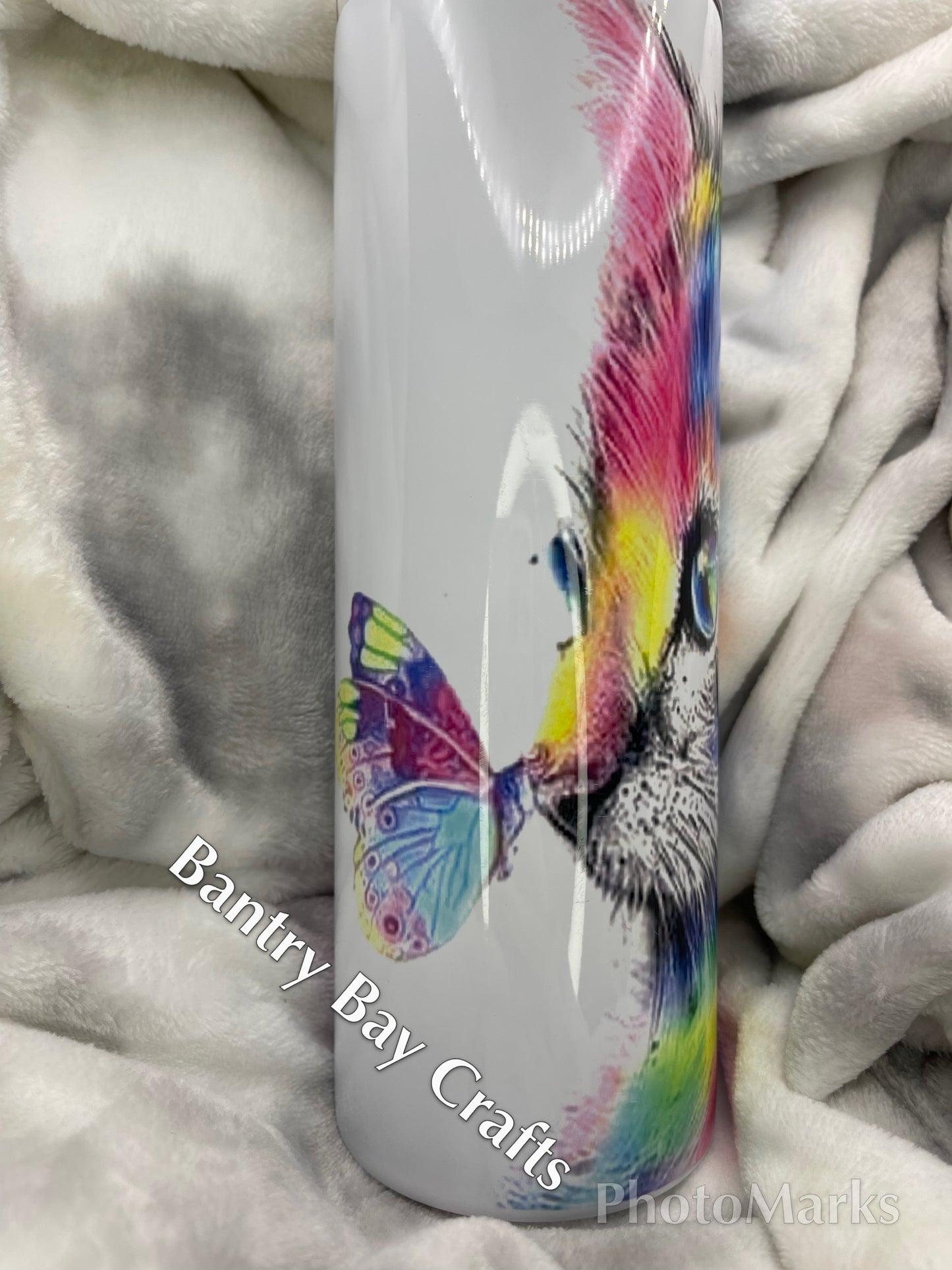 Vivid Colored Kitty with Butterfly on Nose Tumbler