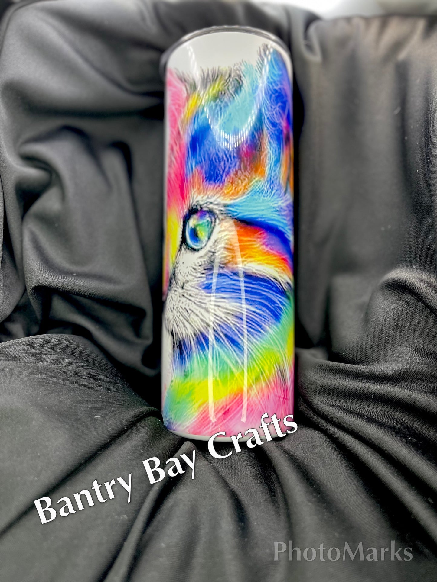 Vivid Colored Kitty with Butterfly on Nose Tumbler