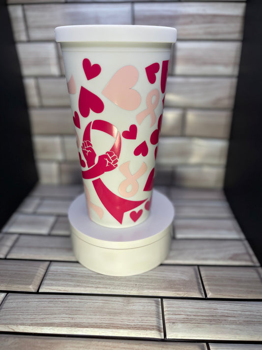Breast Cancer Awareness Ribbon with hearts venti